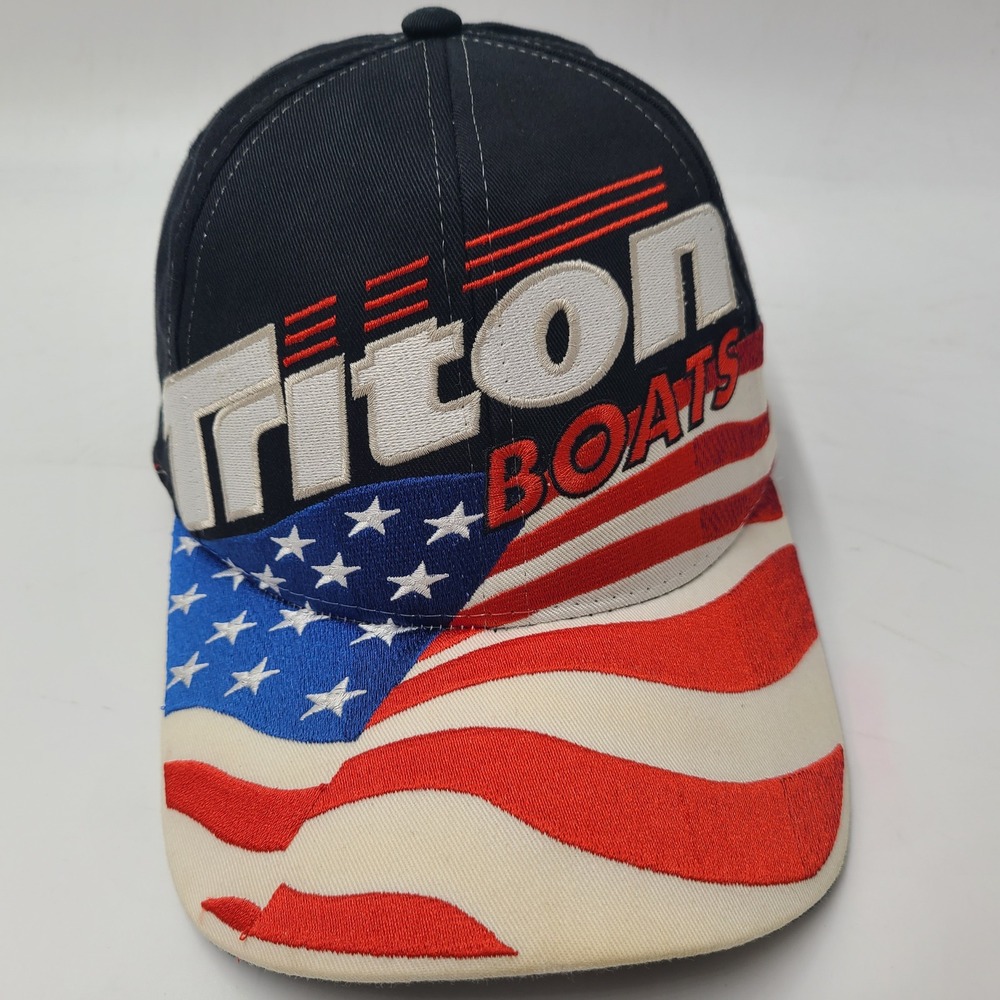 Triton Boats Hat Strapback Black Red American Flag USA Big Wrap Logo Fishing Men
